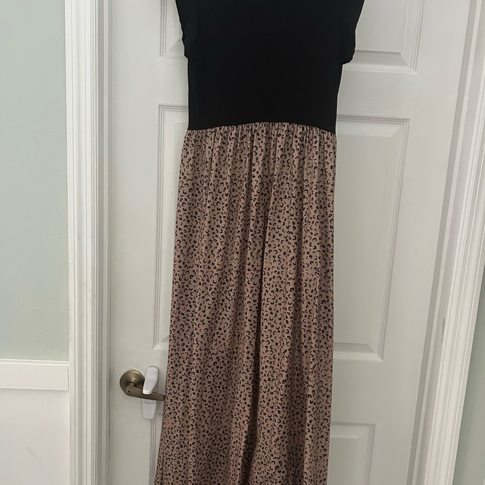 Black and Tan Leopard Print Maternity Dress